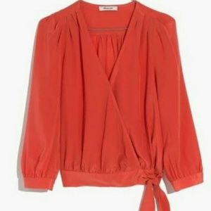 NWOT madewell coral silk tie blouse